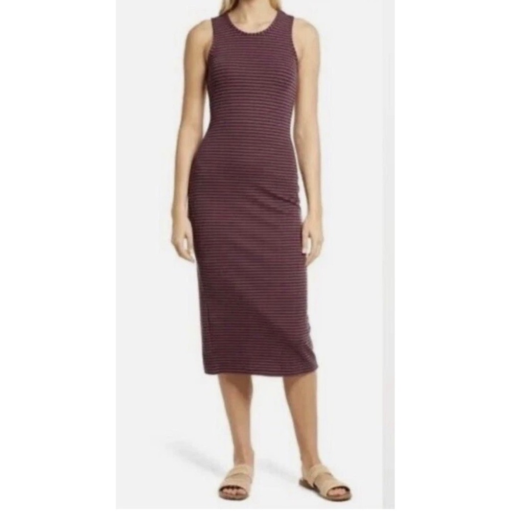 Marine Layer Womens Striped Midi Tank Dress Navy Orange Lyocell Blend Size M